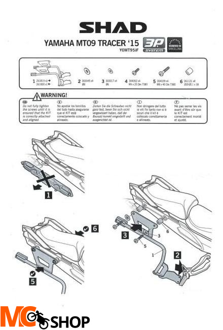 STELAŻ KUFRA BOCZNEGO 3P SHAD DO YAMAHA MT 09 TRAC