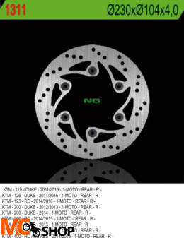 NG1311 TARCZA HAMULCOWA KTM DUKE 125/200/390 '11-'15, RC 200/390 '14-'15 (230X140X4) (6X10,5)