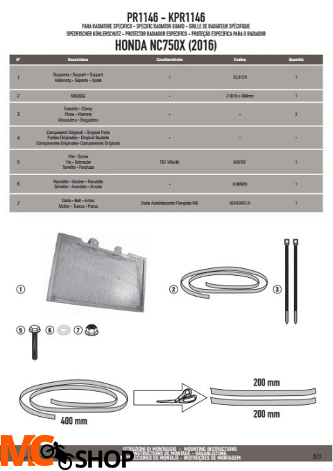 KAPPA KPR1146 OSŁONA CHŁODNICY HONDA NC 750X (16-17) CZARNA