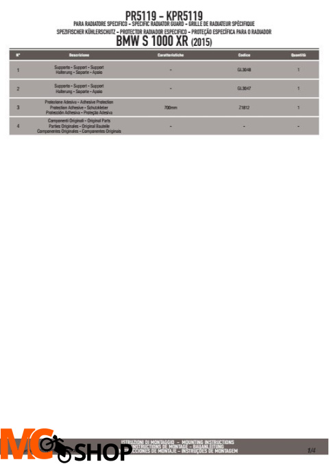 KAPPA KPR5119 OSŁONA CHŁODNICY BMW S 1000XR (15-16) CZARNA