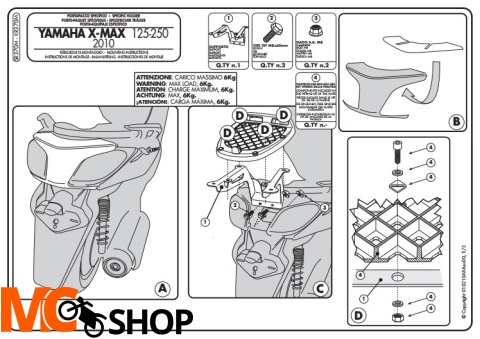 GIVI SR370M STELAŻ KUFRA CENTRALNEGO MONOLOCK YAMAHYA X-MAX