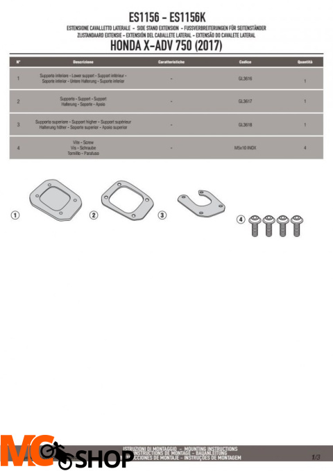 GIVI ES1156 POSZERZENIE DODATKOWE STOPKI HONDA X-ADV 750