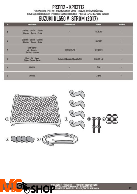 GIVI PR3112 OSŁONA CHŁODNICY SUZUKI DL 650 V-STROM