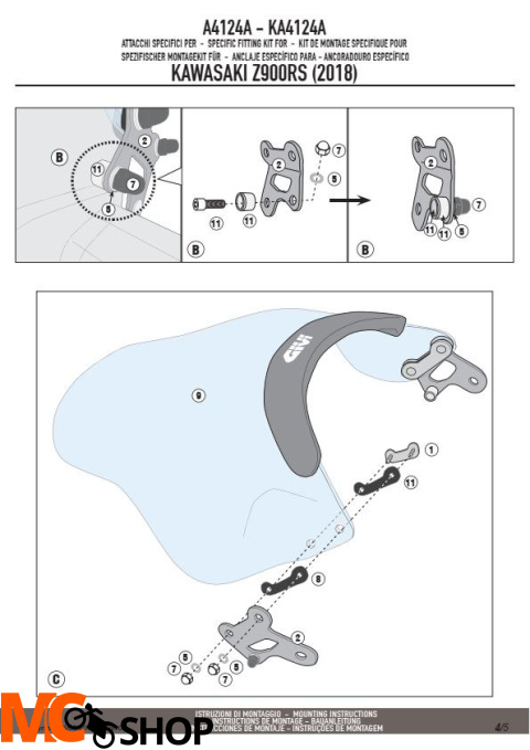 GIVI A4124A MOCOWANIE SZYBY A200/A210 KAWASAKI Z900 RS