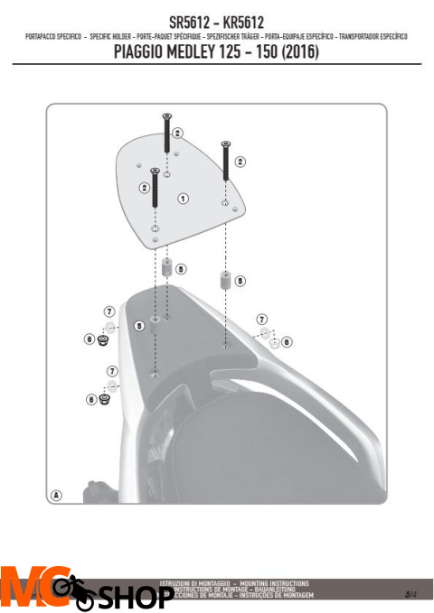 GIVI SR5612 STELAŻ KUFRA CENTRALNEGO MONOLOCK PIAGGIO MEDLEY