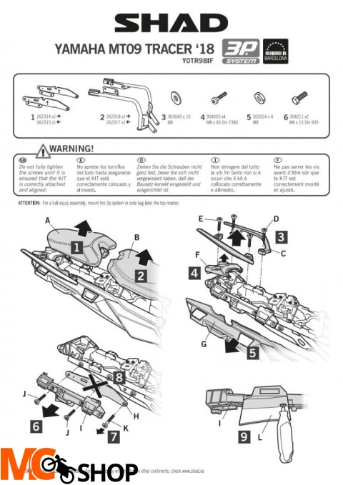 SHAD KSHY0TR98IF STELAŻ KUFRA BOCZNEGO 3P DO YAMAHA