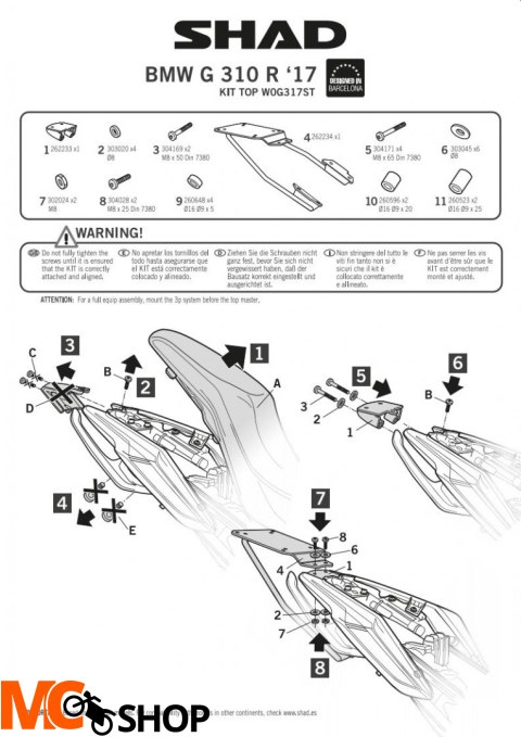 SHAD W0G317ST STELAŻ KUFRA TYŁ DO BMW G310R 17-18