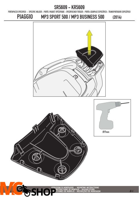 KAPPA KR5609 STELAŻ KUFRA CENTRALNEGO PIAGGIO MP3