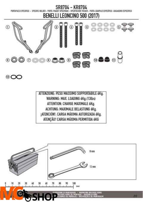 KAPPA KR8704 STELAŻ KUFRA CENTRALNEGO BENELLI LEONCINO 500
