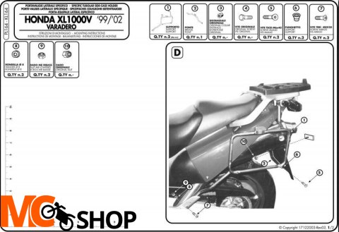 Stelaż boczny Givi PL164 Varadero XL1000V (99-02)