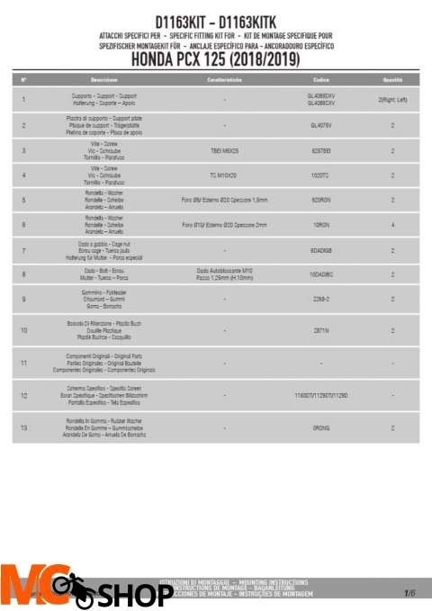 KAPPA D1163KITK MOCOWANIE SZYB HONDA PCX 125