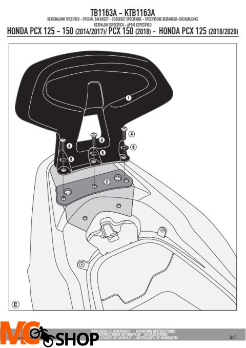 KAPPA KTB1163A OPARCIE PASAŻERA HONDA PCX 125