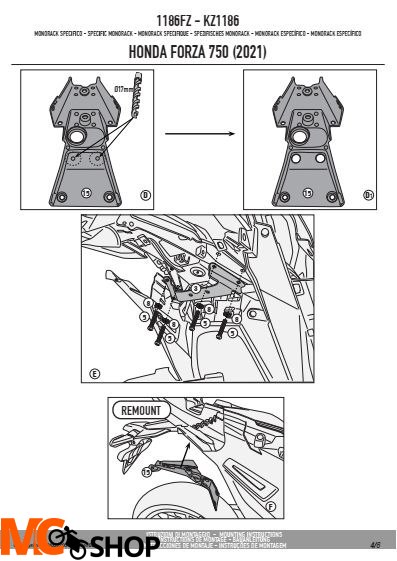 GIVI 1186FZ STELAŻ KUFRA CENTRALNEGO (BEZ PŁYTY) HONDA