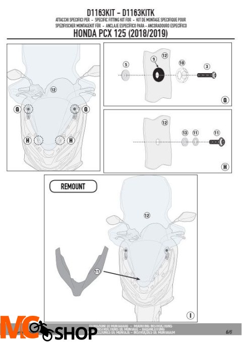 GIVI D1163KIT MOCOWANIE SZYBY 1163DT, 1129DT, 1129D
