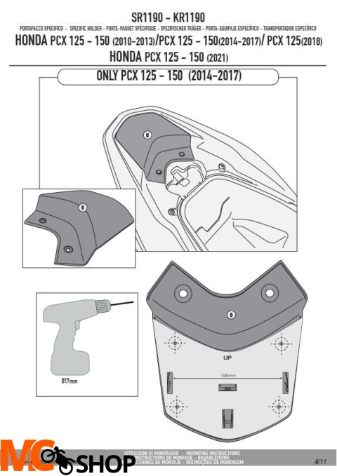 GIVI SR1190 STELAŻ KUFRA CENTRALNEGO MONOLOCK (BEZ PŁYTY) HONDA