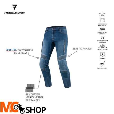 REBELHORN SPODNIE MOTOCYK JEANS VANDAL DENIM BLUE