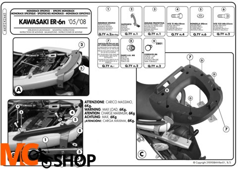 Stelaż centralny Givi 445FZ Kawasaki ER 6n /6f 650