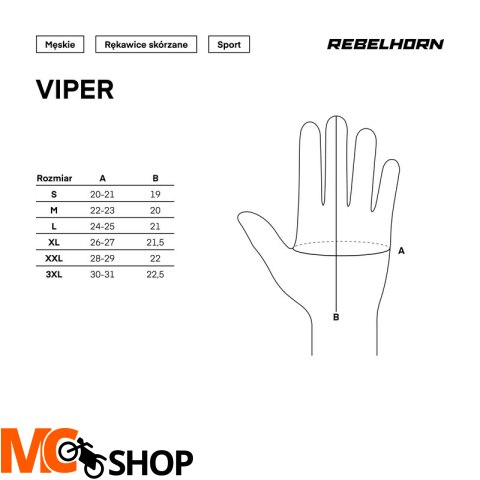 REBELHORN RĘKAWICE MOTOCYKLOWE SKÓRZANE VIPER BLAC