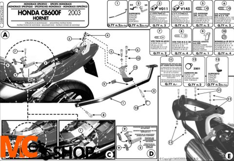GIVI STELAŻ KUFRA CENTRALNEGO HONDA HORNET 600 03