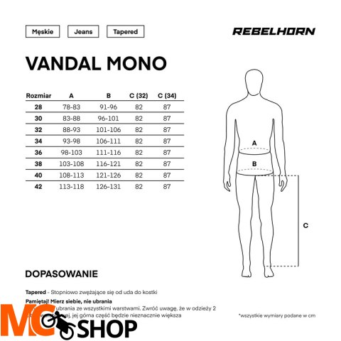 REBELHORN SPODNIE JEANS VANDAL MONOLAYER WASHED BL